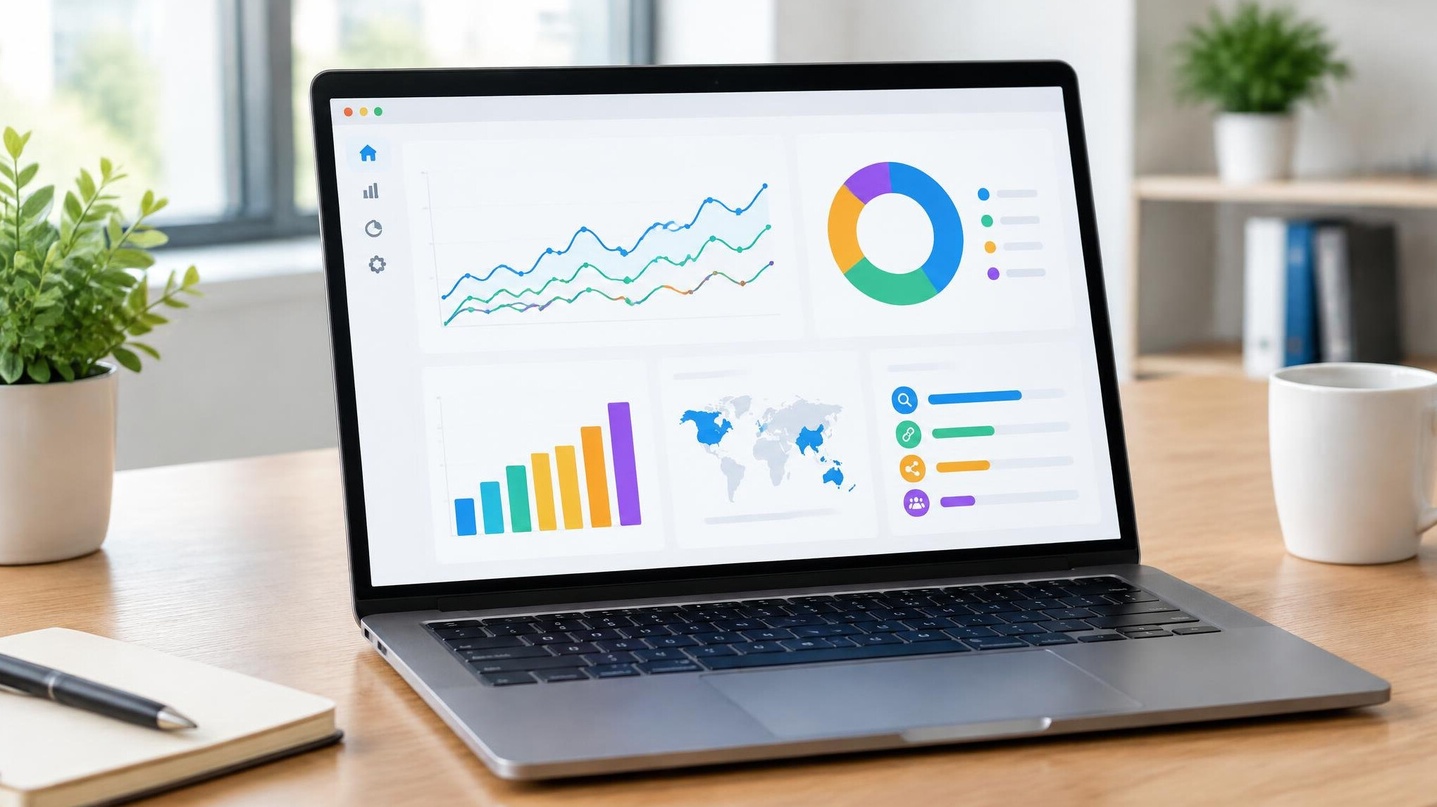 Laptop screen showing a web analytics dashboard