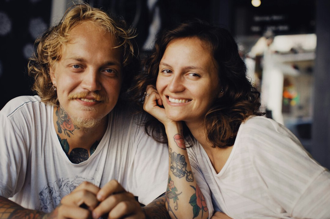 celebrity couple smiling together